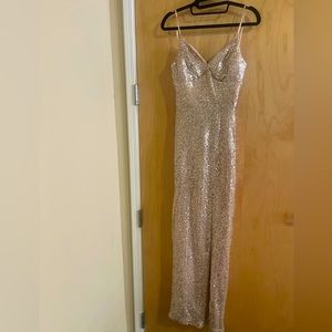 Long silver sequin dress